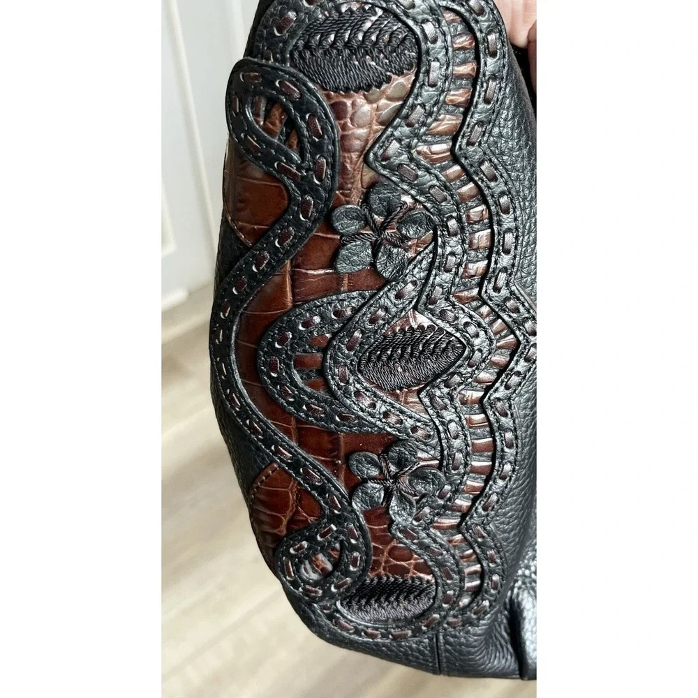 BRIGHTON Masterpiece Niki Hobo Leather Lace Shoulder Handbag Black Y2K